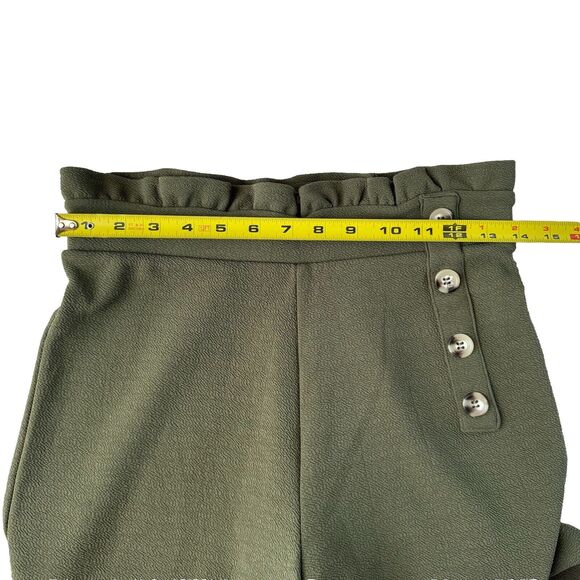Derek Heart Womans Casual Wide Leg Pants M Olive Green Ruffle Waist Button - Picture 5 of 12